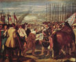 The surrender of Breda. At the end of the siege of Breda (during the Thirty Years' War): on June 5, 1625, Justin of Nassau (1559-1631) negotiates peace with Ambrogio Spinola Doria, Marquis of Los Balbases (1569-1630), during a ceremony where he hands over