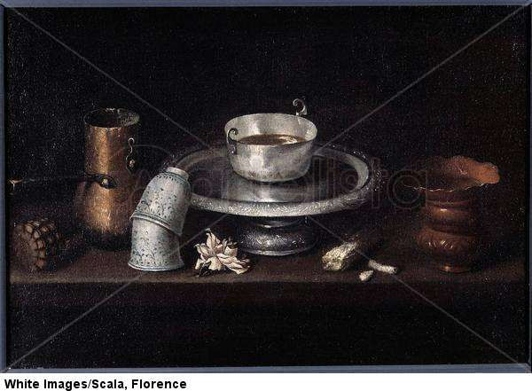 The chocolate lunch Still life of a chocolate bowl, of cups. 17th century