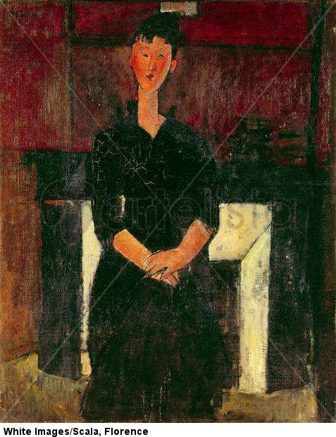 Portrait of a young girl in front of the fireplace, 20th century