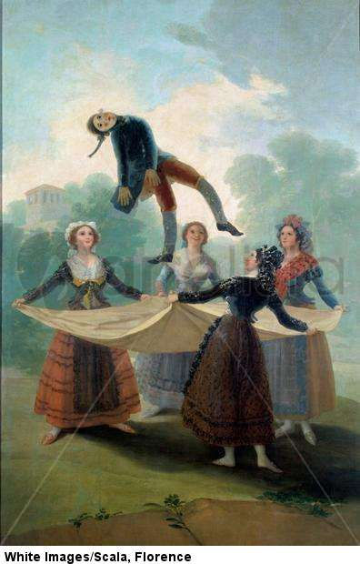 The puppet Young women throwing a rag doll into the air with a sheet, 18th century