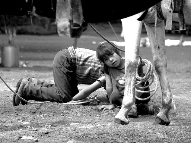 NIÑOS Y CABALLOS Portrait Black and White (Digital)