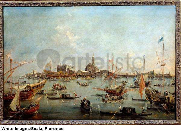 El Dogo en el Bucentauro en San Nicolo en Venecia el día de la Ascensión. Probablemente el Dogo Alvise IV Mocenigo (1763-1778). 1775-1780