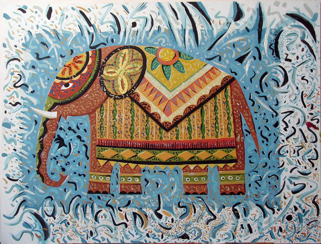 Elefante hindú Oil Panel Animals