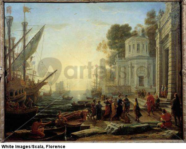 The landing of Cleopatra at Tarsus. Cleopatra, queen of Egypt, meets Mark Antony at Tarsus (province of Cilicia in Turkey) in 41 BC. 17th century.