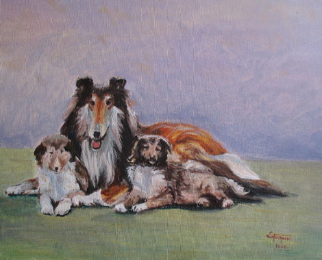 Cachorros y su madre Oil Canvas Animals