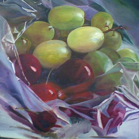 bodegón entre uvas y cerezas Oil Canvas Still Life Paintings