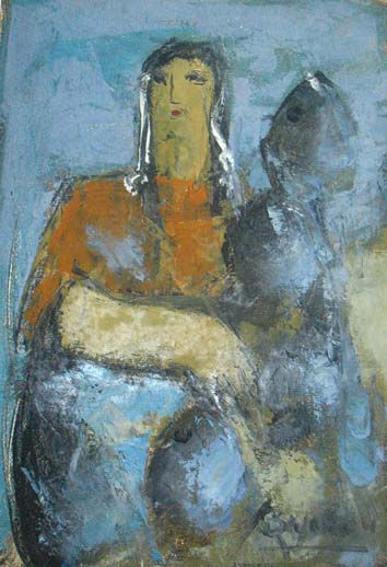 Mujer con pescados Oil Canvas Others