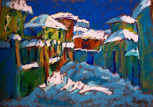 Nieve en Korça Pastel Papel Paisaje