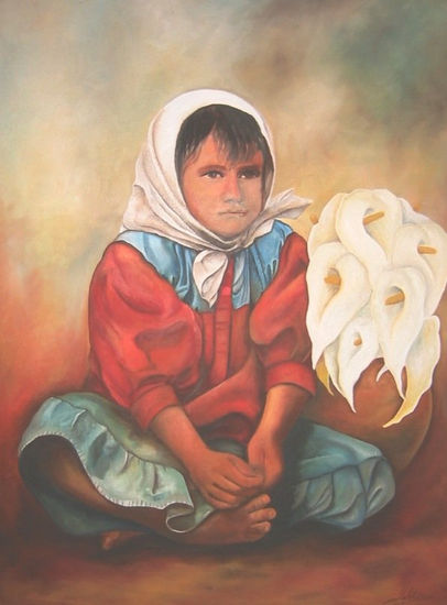 NIÑA CON ALCATRACES Oil Canvas Figure Painting