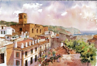 Jávea desde la terraza del museo Watercolour Paper Landscaping