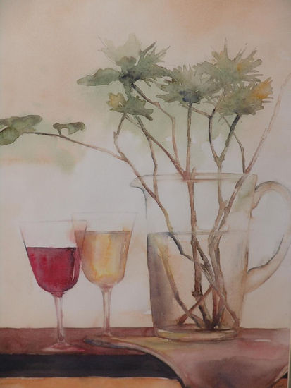 Jarra con ramas Watercolour Paper Still Life Paintings