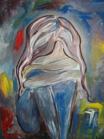 "Niña triste" Acrylic Canvas Figure Painting