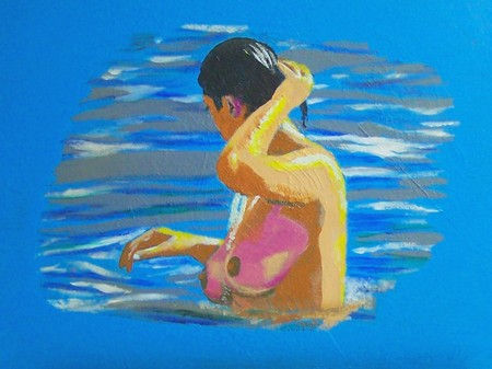 Mujer bañandose Acrylic Panel Nude Paintings