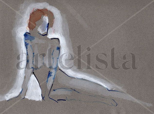 desnudo en gris Mixed Media