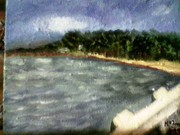 Isla de La Toja, desde el puente Oil Panel Marine Painting