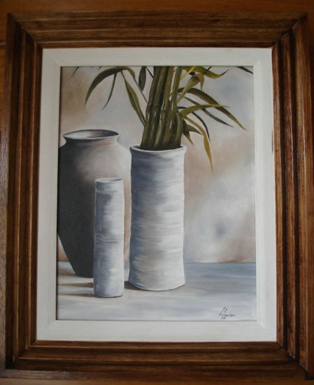 Vasijas y cañas Oil Textile Still Life Paintings