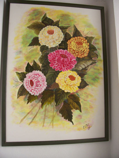 Crisantemos Acrylic Textile Floral Painting