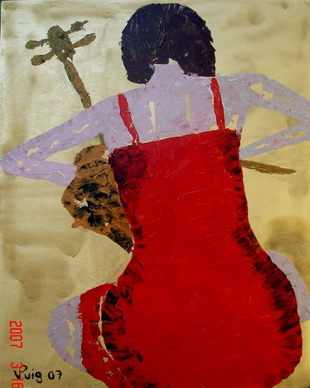 mujer con chelo Acrylic Canvas Figure Painting