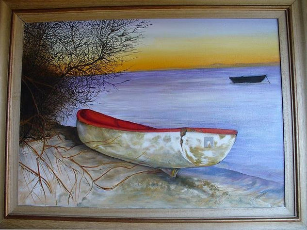 Amanecer en Mar chiquita Oil Canvas Marine Painting