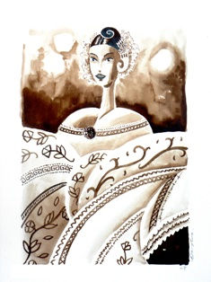 La Pollera Colorada Ink Paper Figure Painting