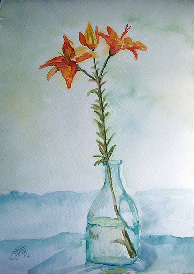 Flores en botella 1/2 Acuarela Papel Floral