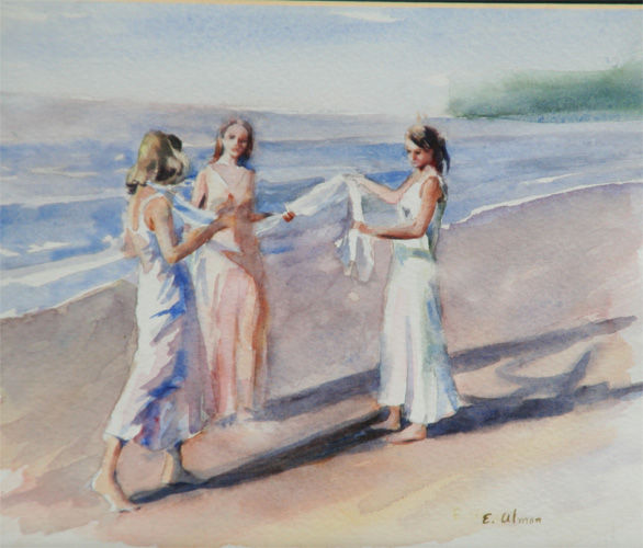 jovenes en la playa Watercolour Paper Figure Painting