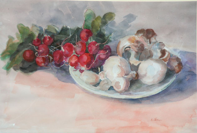 rabanos y champiñones Watercolour Paper Still Life Paintings