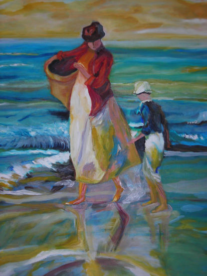 Dos personas en la playa Oil Canvas Figure Painting