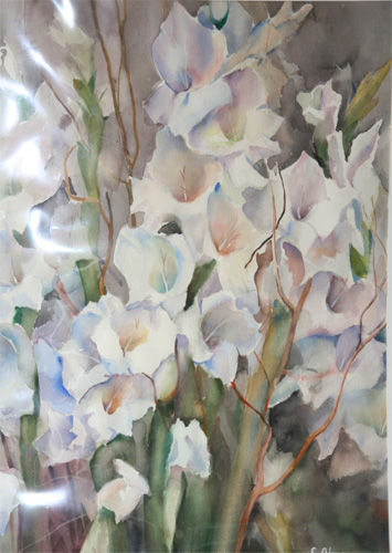 gladiolos blancos Acuarela Papel Floral