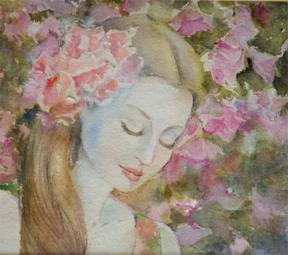 entre flores Watercolour Paper Figure Painting