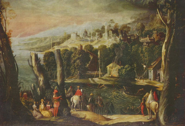 Paisaje con damas y jinetes