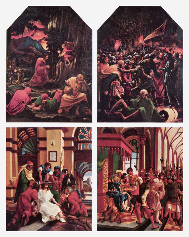 Sebastiansaltar del monasterio de canónigos agustinos de St. Florian cerca de Linz, ala interior izquierda de la Pasión de Cristo, escenas de arriba a la izquierda.