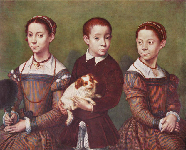 Tres niños con perro 