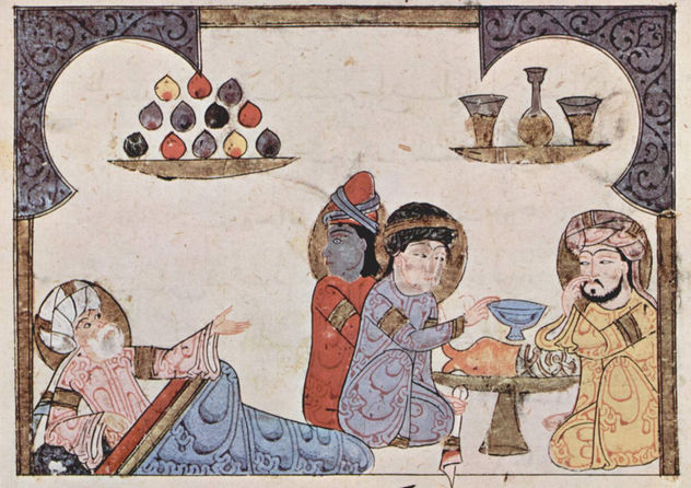 El banquete de los médicos de al-Mukhtâr ibn al-Hasan ibn Butlân, escena