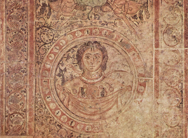 Fresco de suelo de Qasr al-Hayr al-Gharbî, Siria, escena