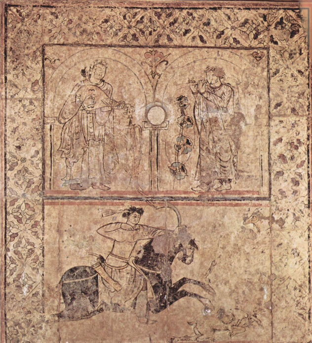 Fresco de suelo de Qasr al-Hayr al-Gharbî, Siria, escena
