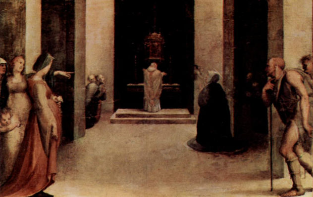 Saint Catherine Receives the Stigmata, with Saint Benedict and Saint Jerome, altarpiece, predella.