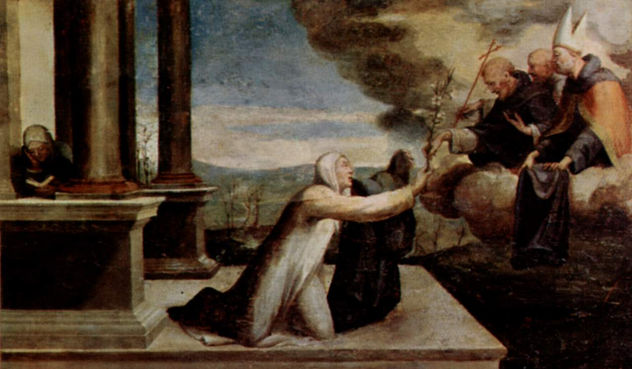 Saint Catherine Receives the Stigmata, with Saint Benedict and Saint Jerome, altarpiece, predella.