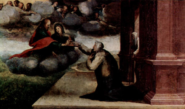 Saint Catherine Receives the Stigmata, with Saint Benedict and Saint Jerome, altarpiece, predella. 