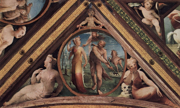 Ciclo de frescos en el antiguo Palazzo Bindi Segardi, tondo en el arranque de la bóveda, escena