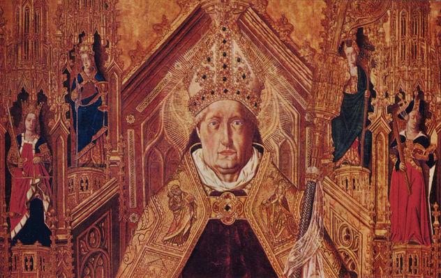 Thronender Hl. Dominikus mit den 7 Kardinaltugenden, Detail