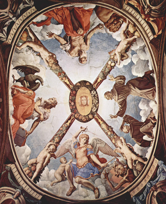 Frescos de la capilla de Eleonora de Toledo en el Palazzo Vecchio en Florencia, fresco de techo, centro