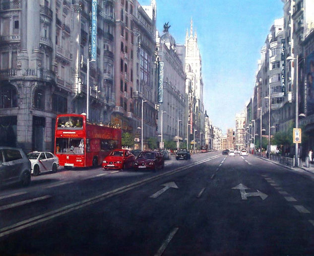 Autobus en la Gran Vía Oil Canvas Landscaping