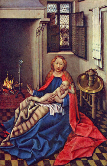 María con el niño Jesús en la chimenea 