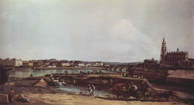 View of Dresden from the Left Bank of the Elbe, The Bastion Sol with Augustus Bridge and the Court Church 