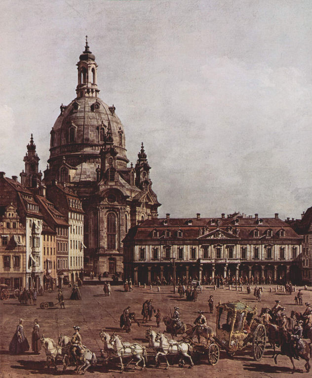 Vista de Dresde, El Neumarkt en Dresde desde el Cementerio Judío, con la Iglesia de Nuestra Señora y la Antigua Guardia de la Ciudad, Detalle