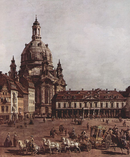 Vista de Dresde, El Neumarkt en Dresde desde el Cementerio Judío, con la Iglesia de Nuestra Señora y la Antigua Guardia de la Ciudad, Detalle 