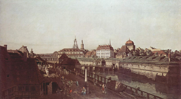 View of Dresden, The fortification works in Dresden, Moat of the fortress with bridge between the Wilschen Gate and the Post Column.
