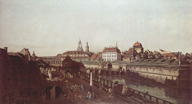 View of Dresden, The fortification works in Dresden, Moat of the fortress with bridge between the Wilschen Gate and the Post Column. 