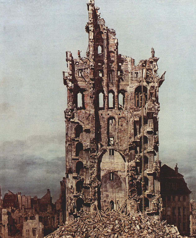 Ansicht von Dresden, Die Ruine der Kreuzkirche, von Osten aus gesehen, Detail